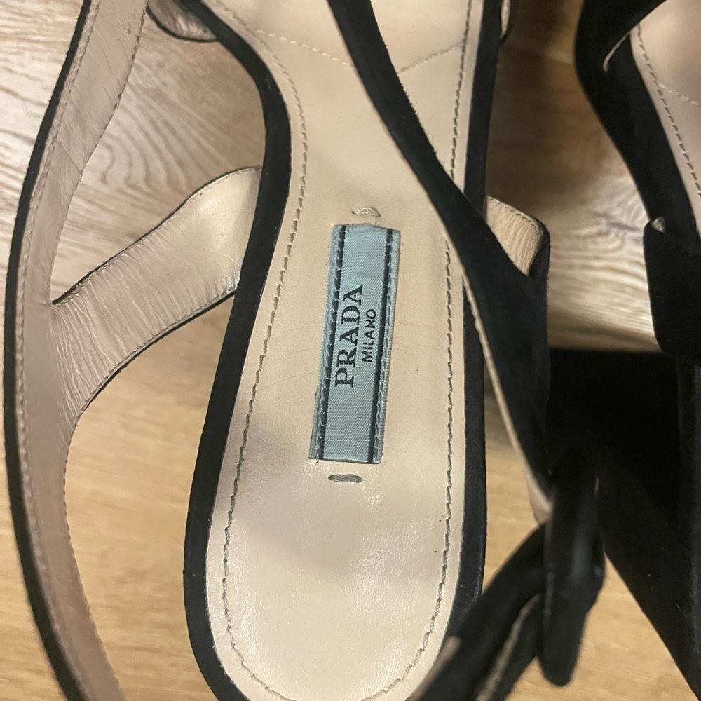 Prada Black Suede Platform Slingback Sandals Block Heels Size 39 - Picture 9 of 12
